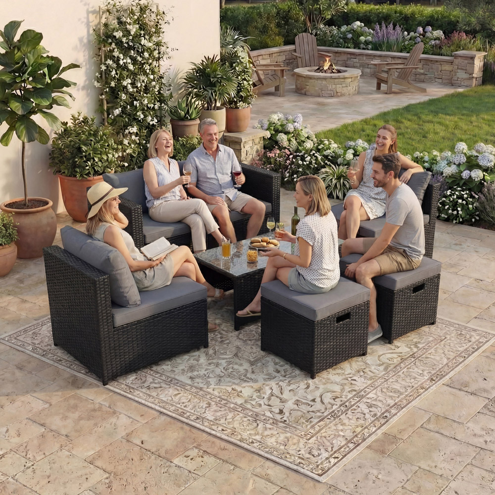 GARDEN VIDA Islay 6 Seater Black Rattan Garden Lounge Set Image 3