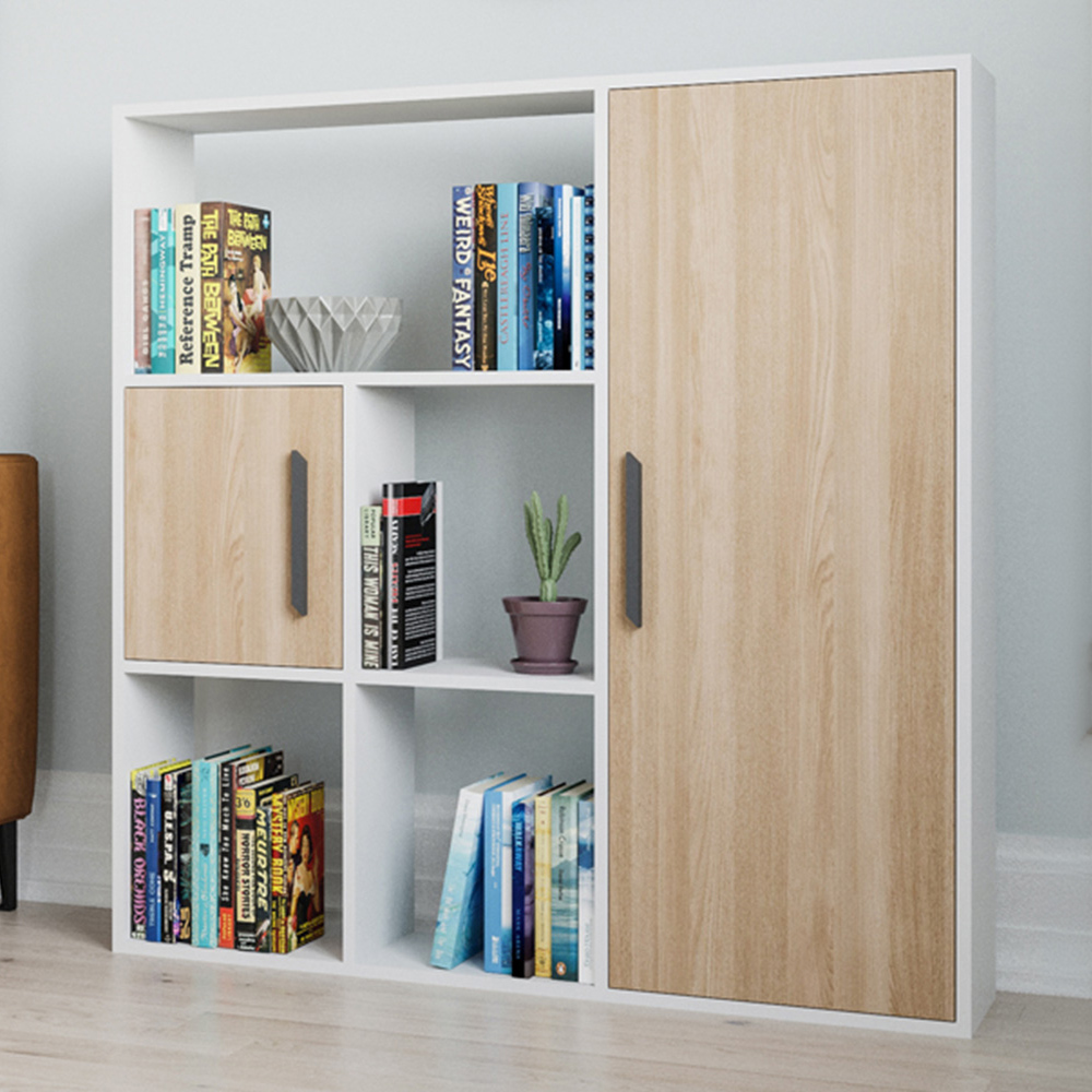 Decorotika Ridge 2 Door 4 Shelf White and Oak Bookcase Image 1