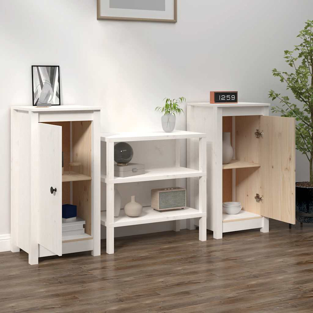 vidaXL Single Door White Pine Wood Sideboard Image 3