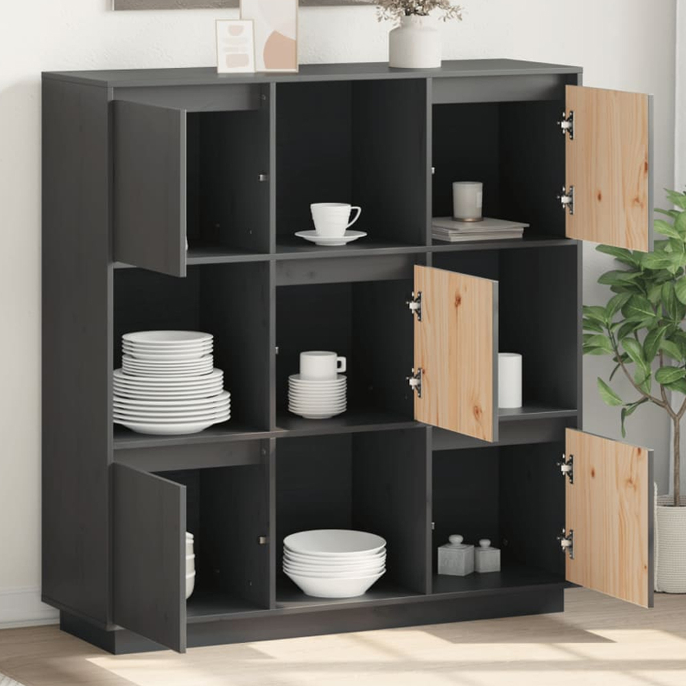 vidaXL 5 Door 4 Open Shelf Grey Solid Wood Pine Highboard Image 1