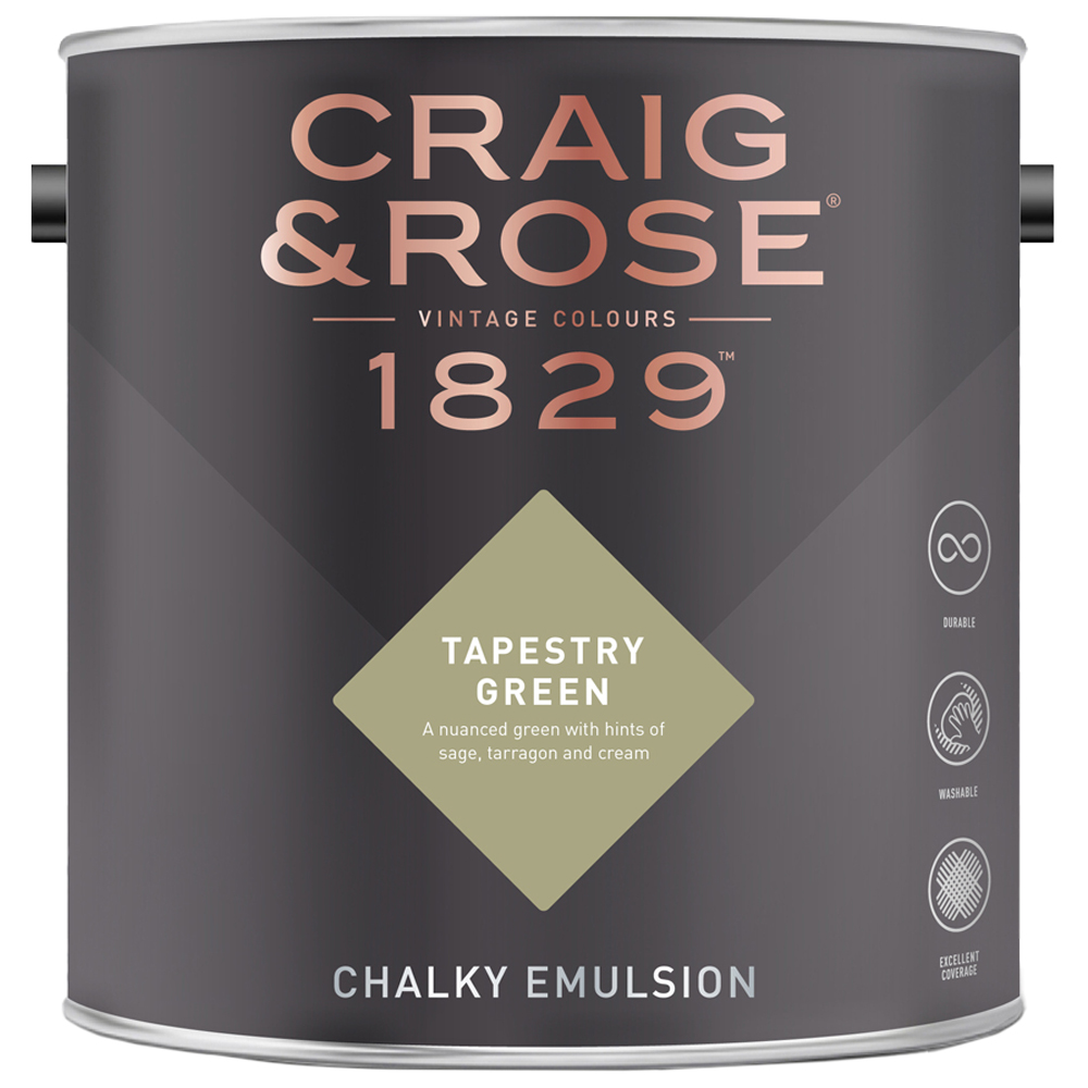 Craig & Rose Walls and Ceilings Tapestry Green Chalky Matt Emulsion Paint 2.5L Image 2