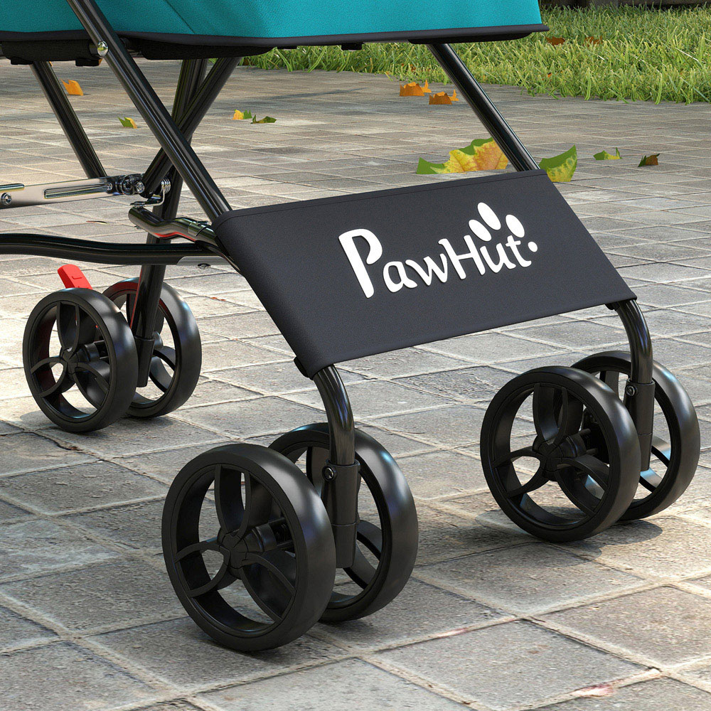 PawHut Dark Green Foldable Dog Stroller with Mesh Windows for Mini Dogs Image 4