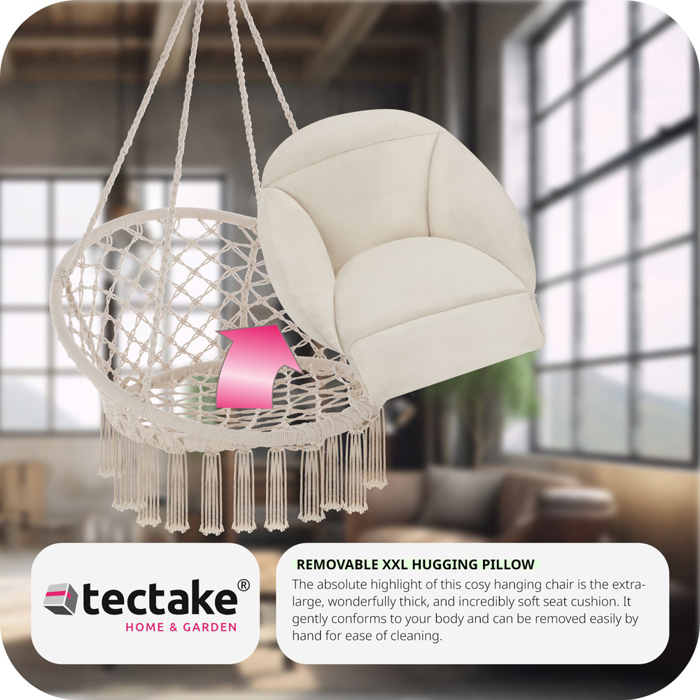 tectake Samira Beige Swing Chair with Thick Seat Cushion Image 7