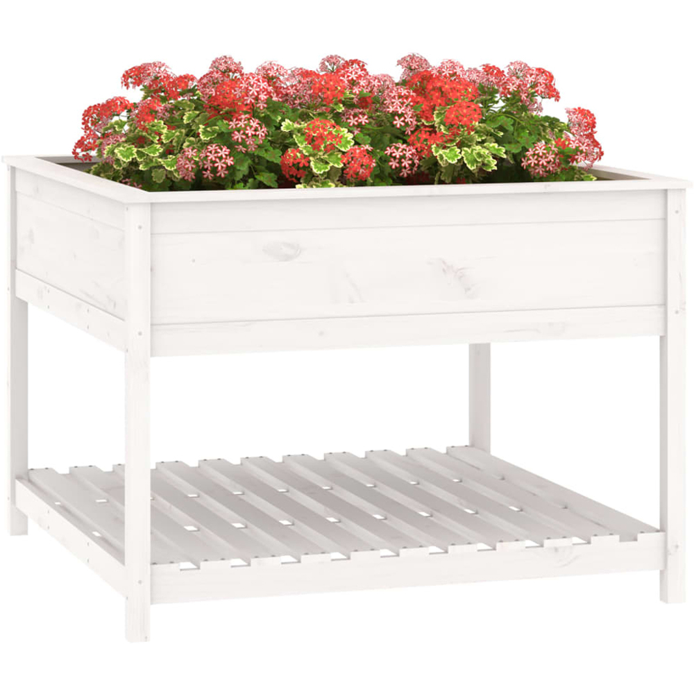 vidaXL White Solid Pine Wood Garden Planter with Shelf 81 x 111.5 x 111.5cm Image 3