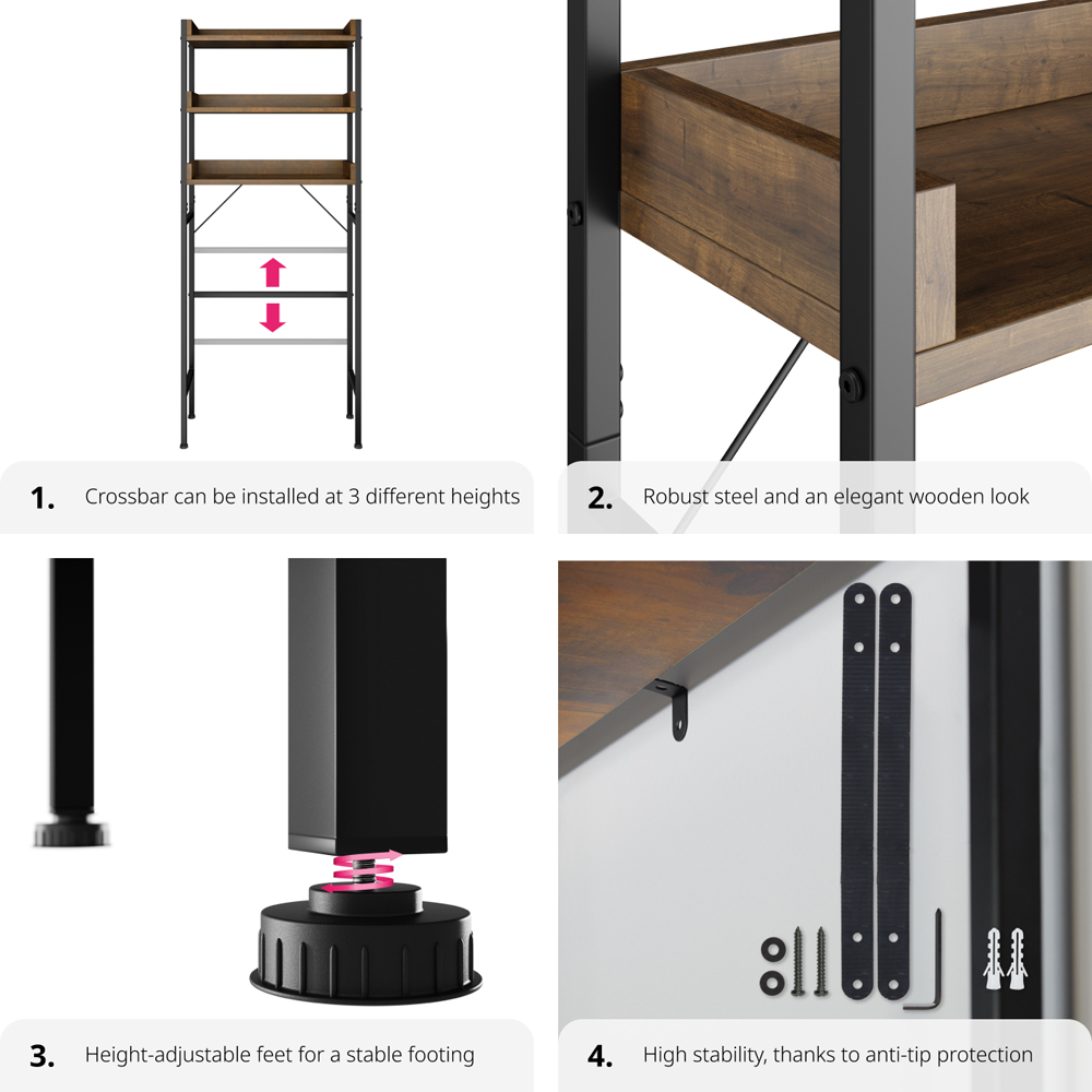 tectake Seattle 3 Shelf Dark Wood Shower Caddy Image 4