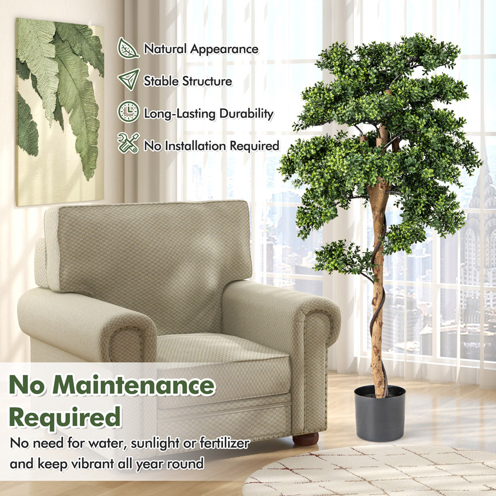 Costway Green Artificial Boxwood Topiary Tree Potted Plants 2 Pack Image 5
