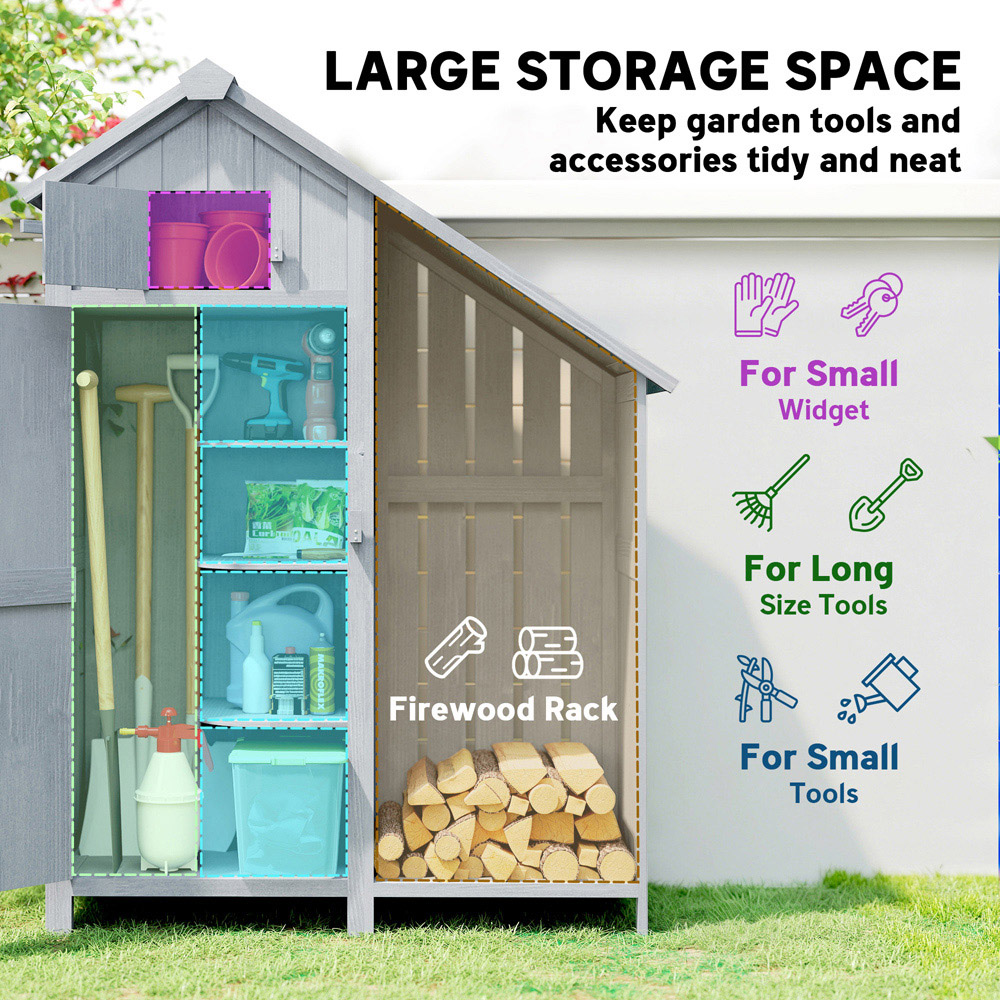 Outsunny 3.9 x 1.4ft Fir Wood Garden Storage Shed with Log Rack Image 8