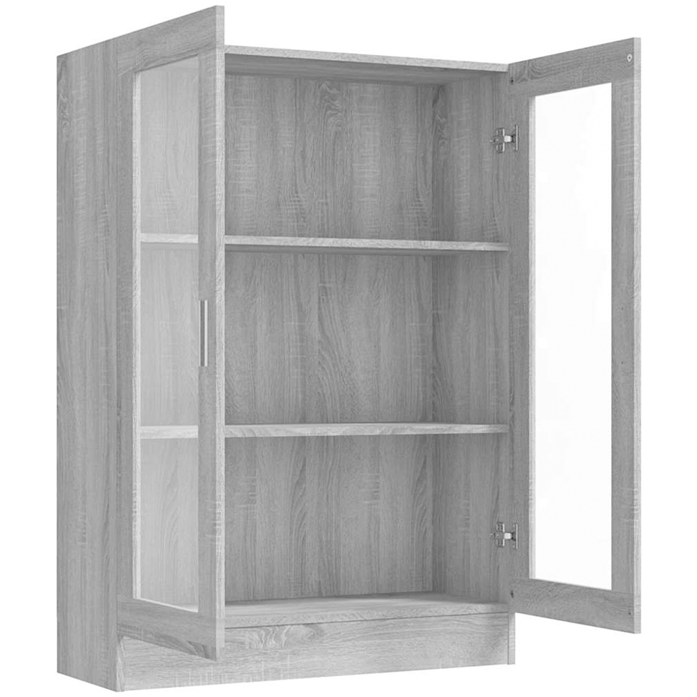 vidaXL 2 Glass Door 3 Shelf Grey Sonoma Vitrine Cabinet Image 5