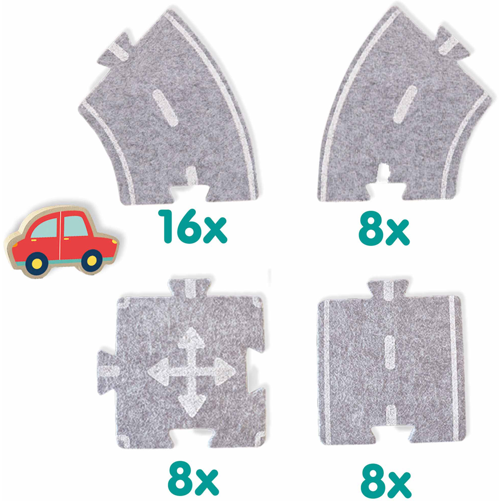 SES Creative Tiny Talents 40-Piece Felt Road Circuit Set with Car Image 3
