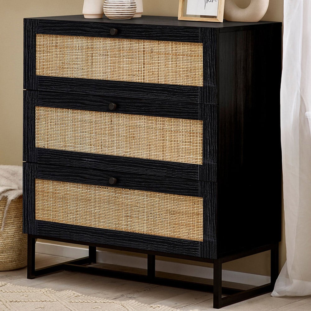 Julian Bowen Padstow 3 Drawer Black Chest of Drawers Image 1