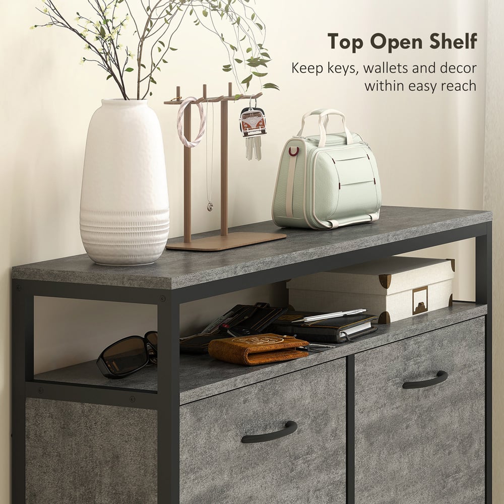 HOMCOM 4 Flip Down Drawer Single Shelf Cement Grey Shoe Cabinet Image 5