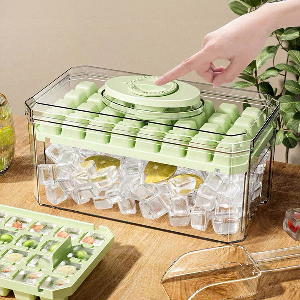 Living and Home Green 64 Grid Press Type Ice Cube Mold Box Image 7