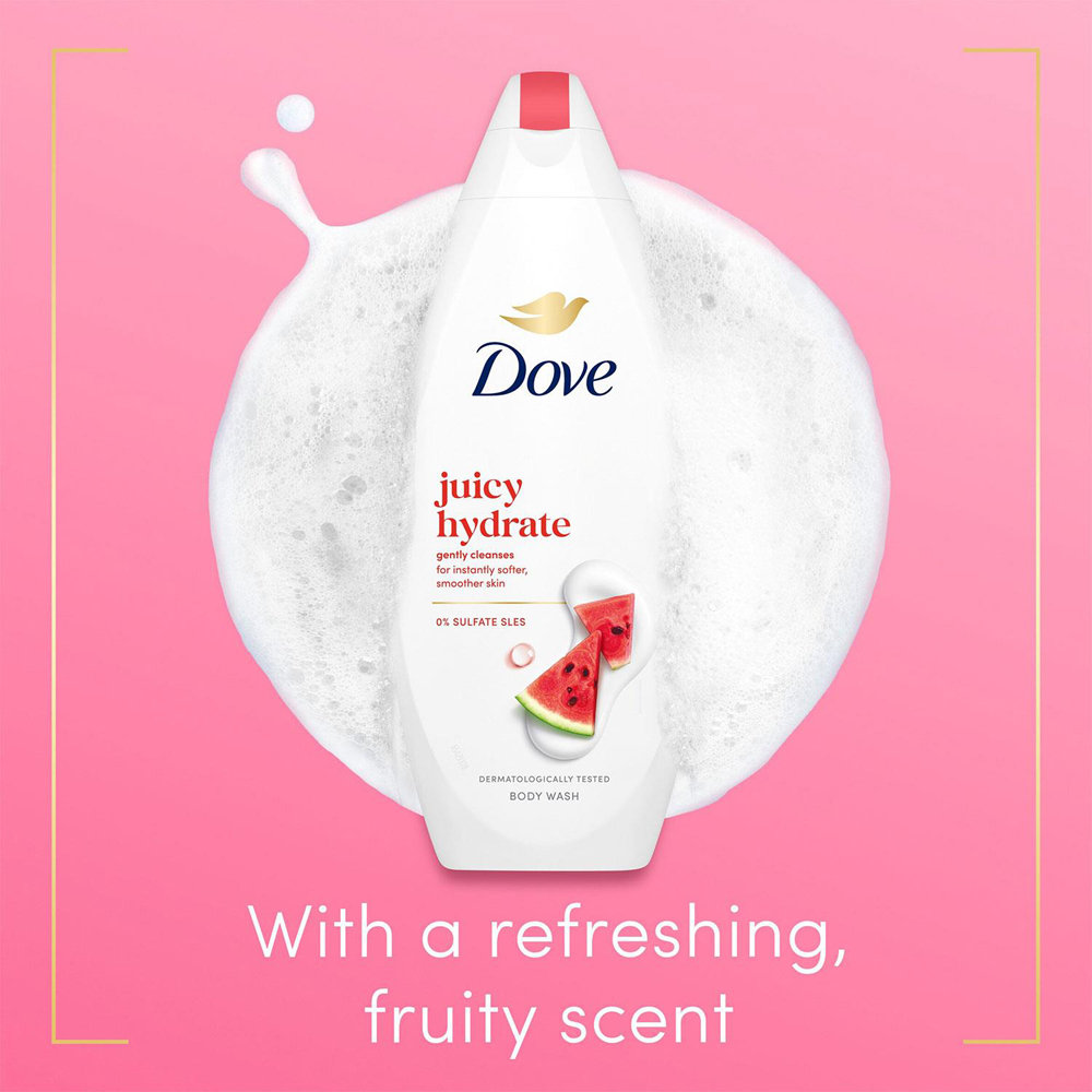 Dove Juicy Hydrate Watermelon Moisturising Gentle Cleansing Body Wash 225ml 6 Pack Image 4