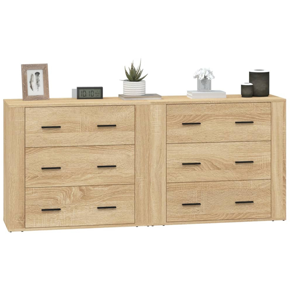 vidaXL 3 Drawer Sonoma Oak Sideboard Set of 2 Image 4