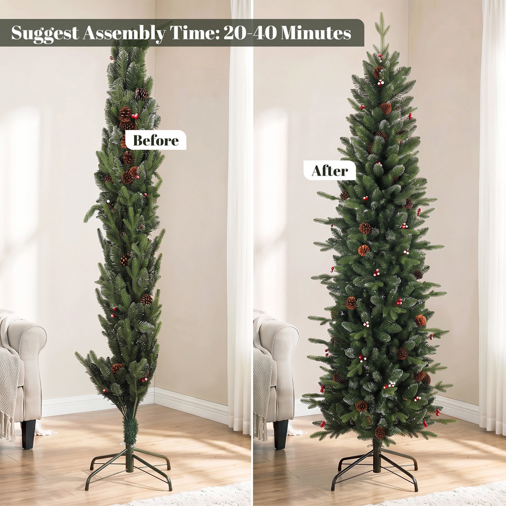 HOMCOM Green Slim Gracious Pine Artificial Christmas Tree with 688 Branch Tips Image 8