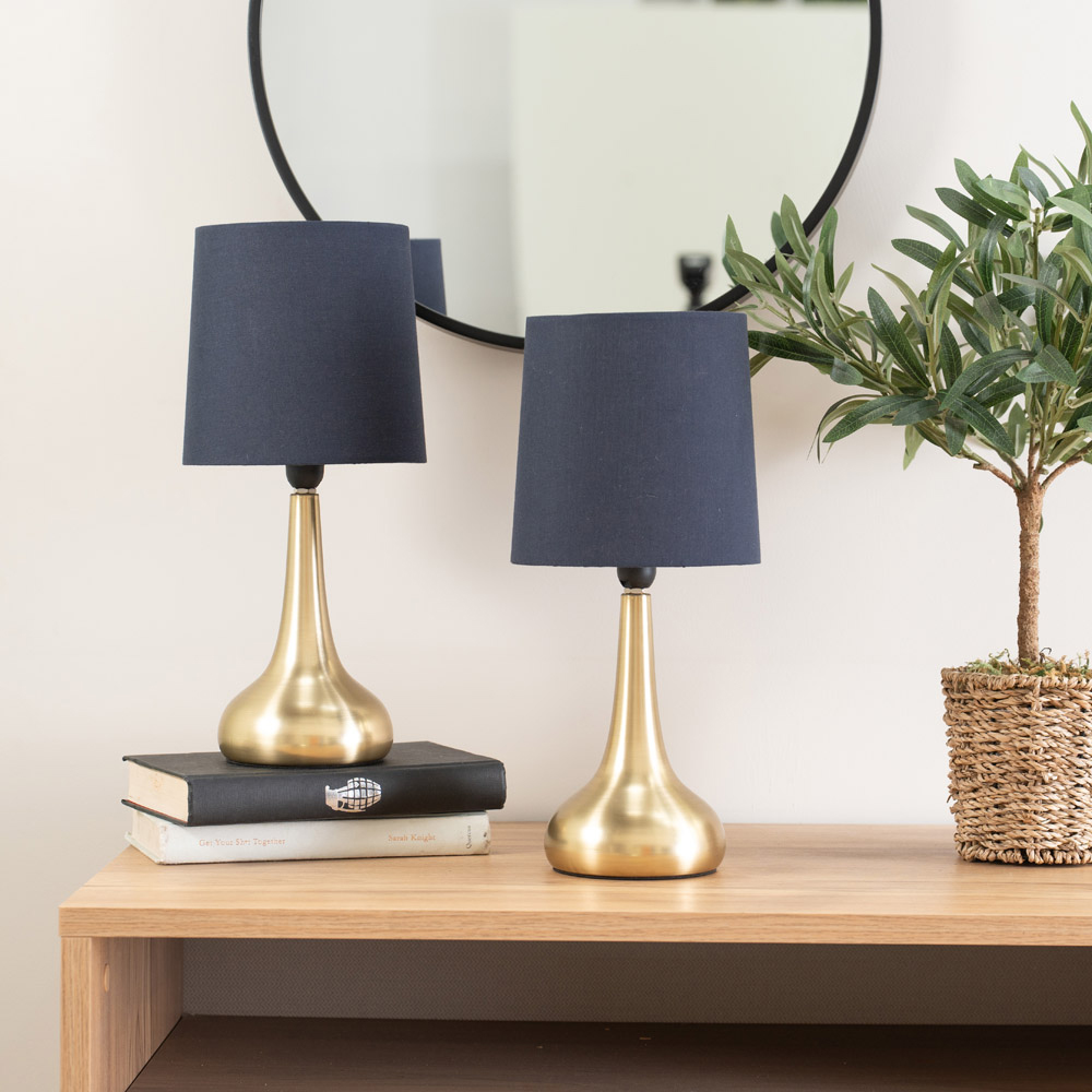 ValueLights Teardrop Navy Shade Gold Touch Table Lamp with Bulb 2 Pack Image 3