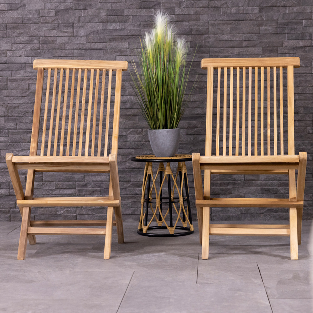 Charles Bentley Set of 2 Teak Wooden Foldable Patio Chair Image 1