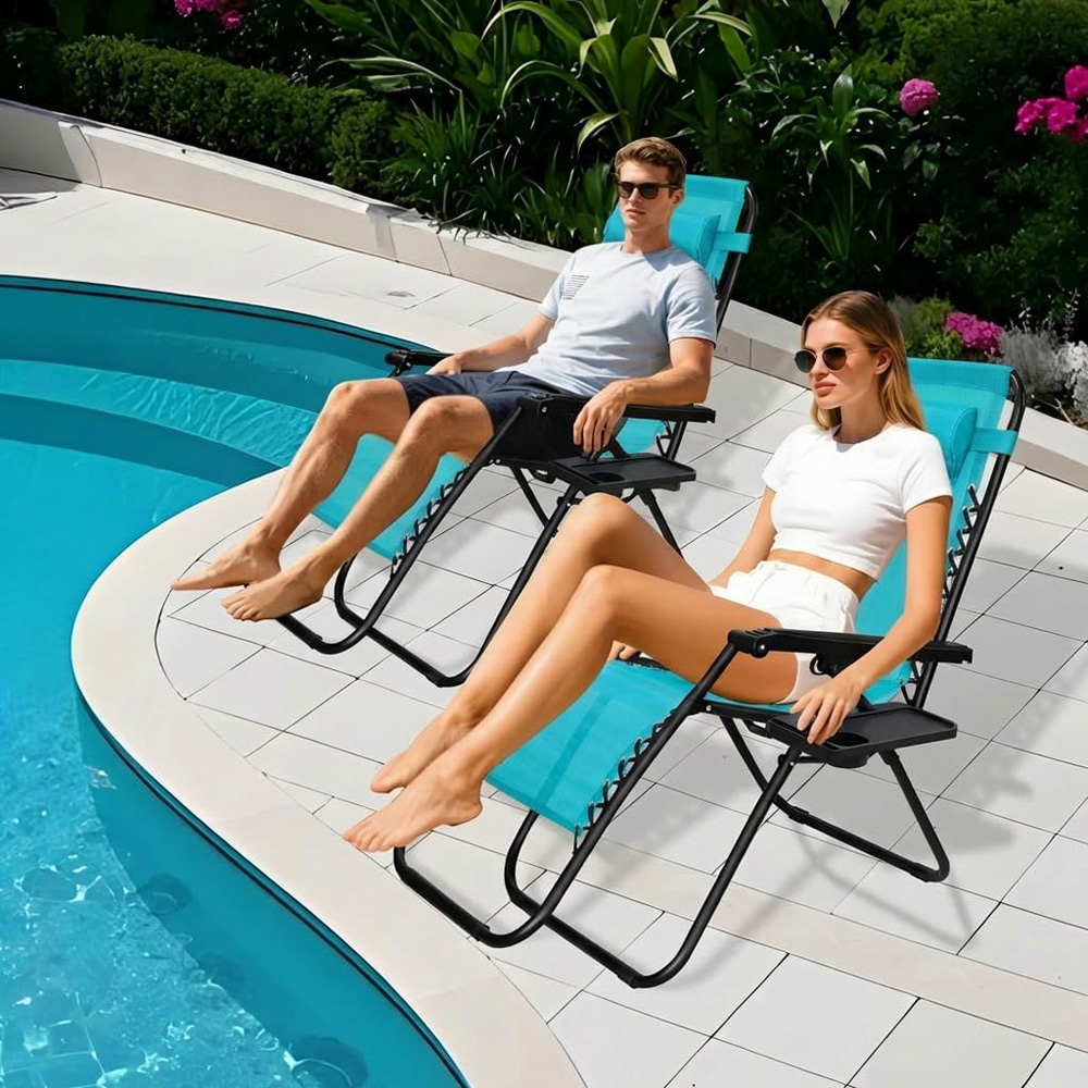 Alivio 2 Pack Lake Blue Zero Gravity Reclining Sun Loungers Image 5