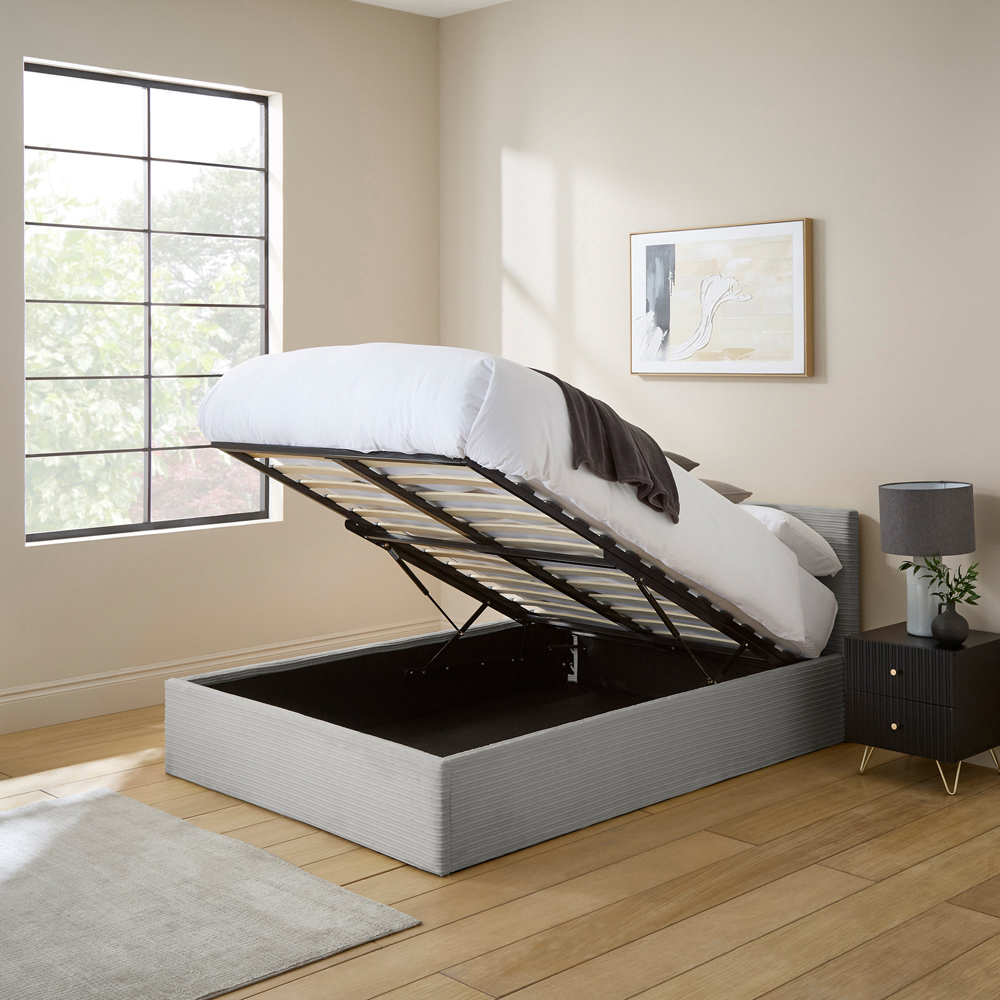 GFW Double Grey Corduroy End Lift Ottoman Bed Image 4