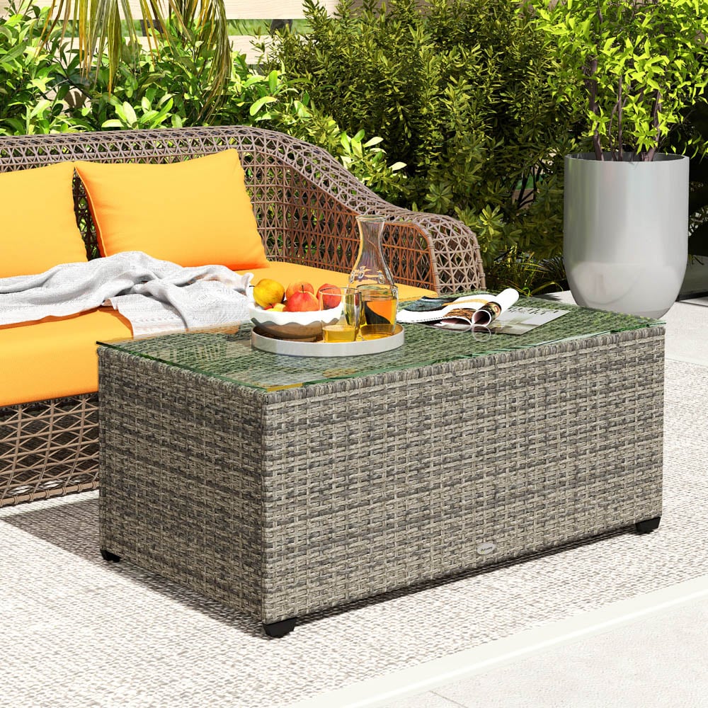 Outsunny Dark Grey Rattan Outdoor Coffee Table Image 3