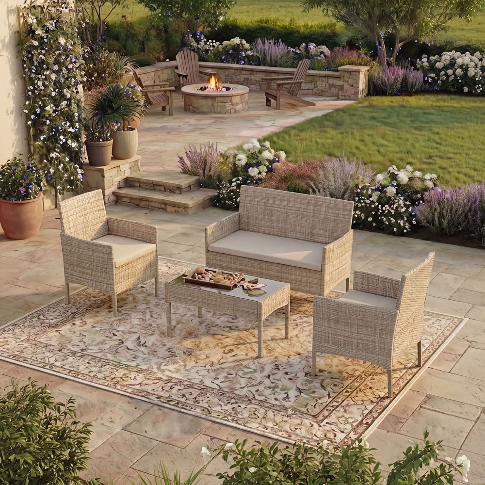 GARDEN VIDA Kendal 4 Seater Natural PE Rattan Garden Lounge Set with Cover Image 3