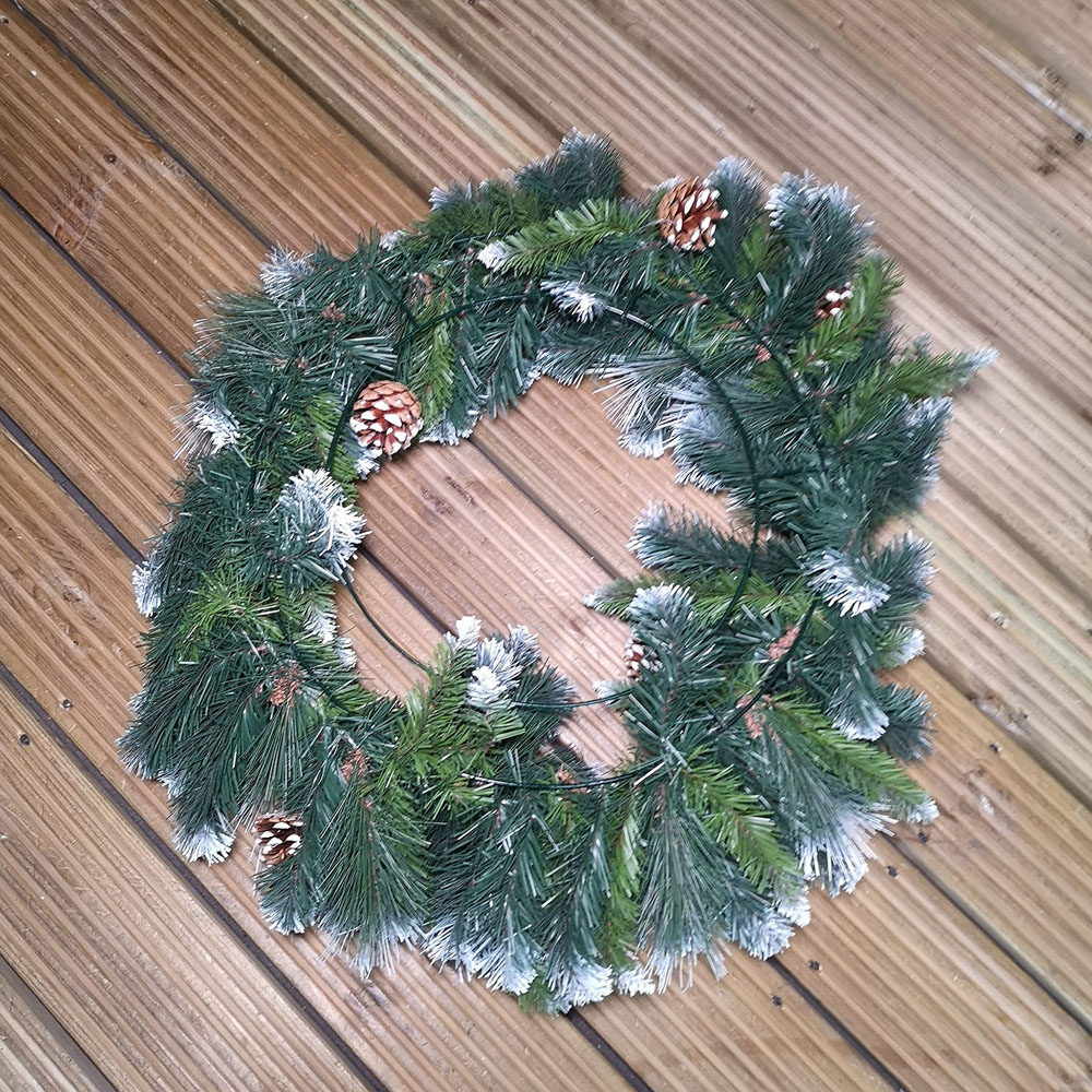 Samuel Alexander Frosted Glacier Snow Tipped Christmas Wreath with Pinecones 60cm Image 8