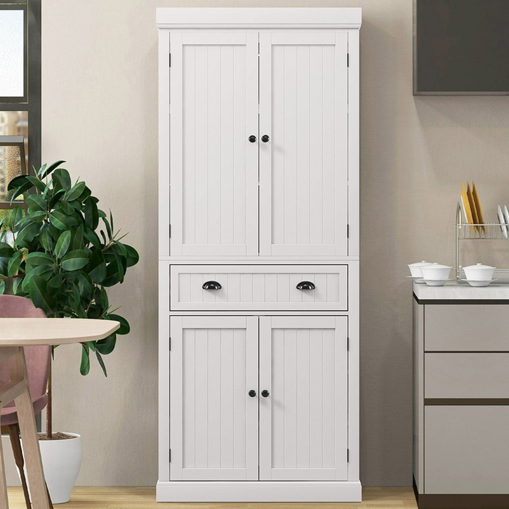 Costway 4 Door White Tall Kitchen Cupboard Image 1