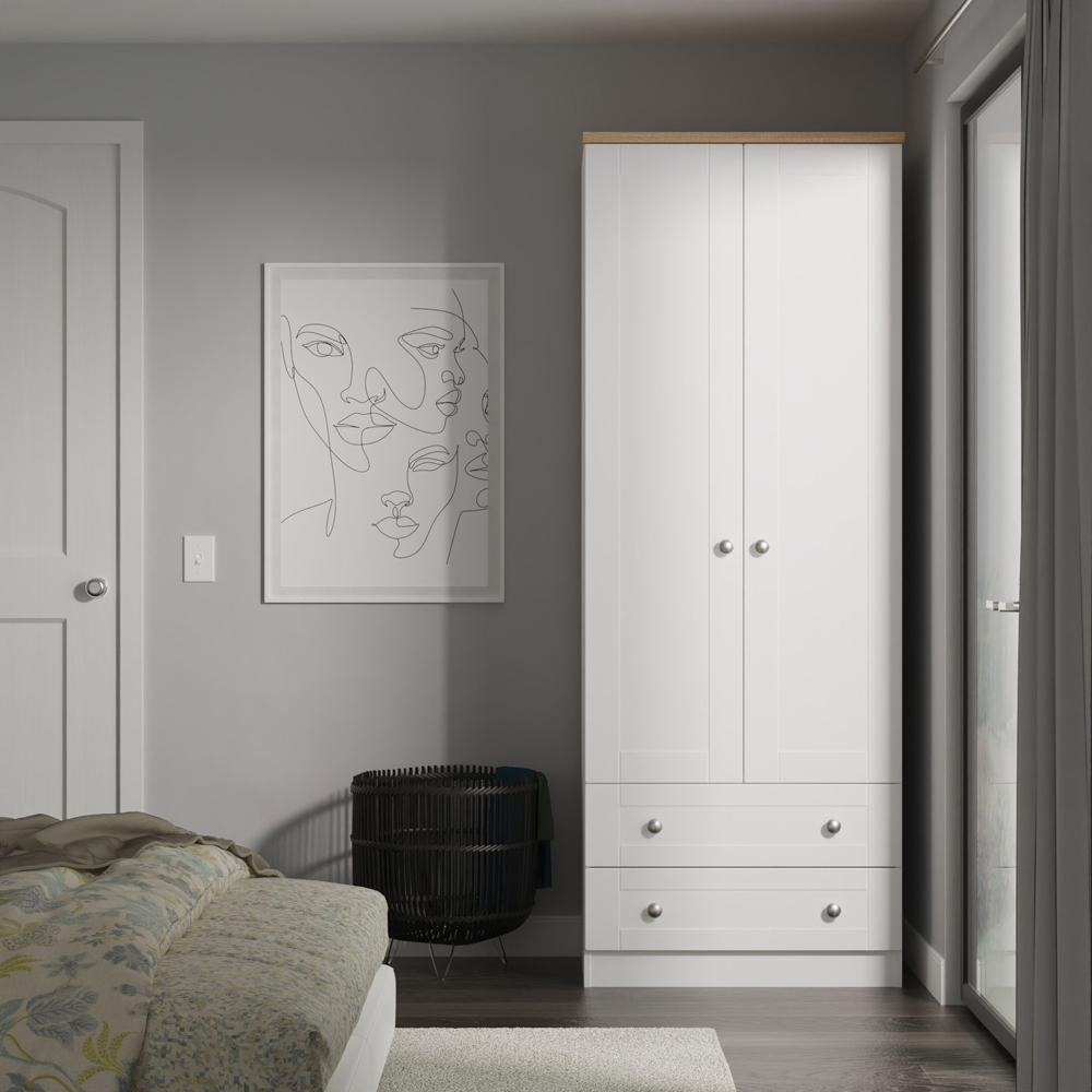 Crowndale Sussex 2 Door 2 Drawer White Ash and Bardolino Oak Tall Wardrobe Ready Assembled Image 9