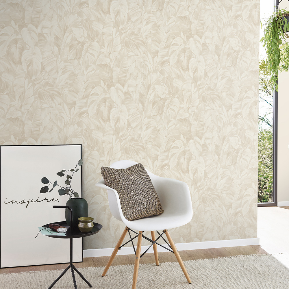 Erismann Textured Folio Leaf Neutral Wallpaper Image 3