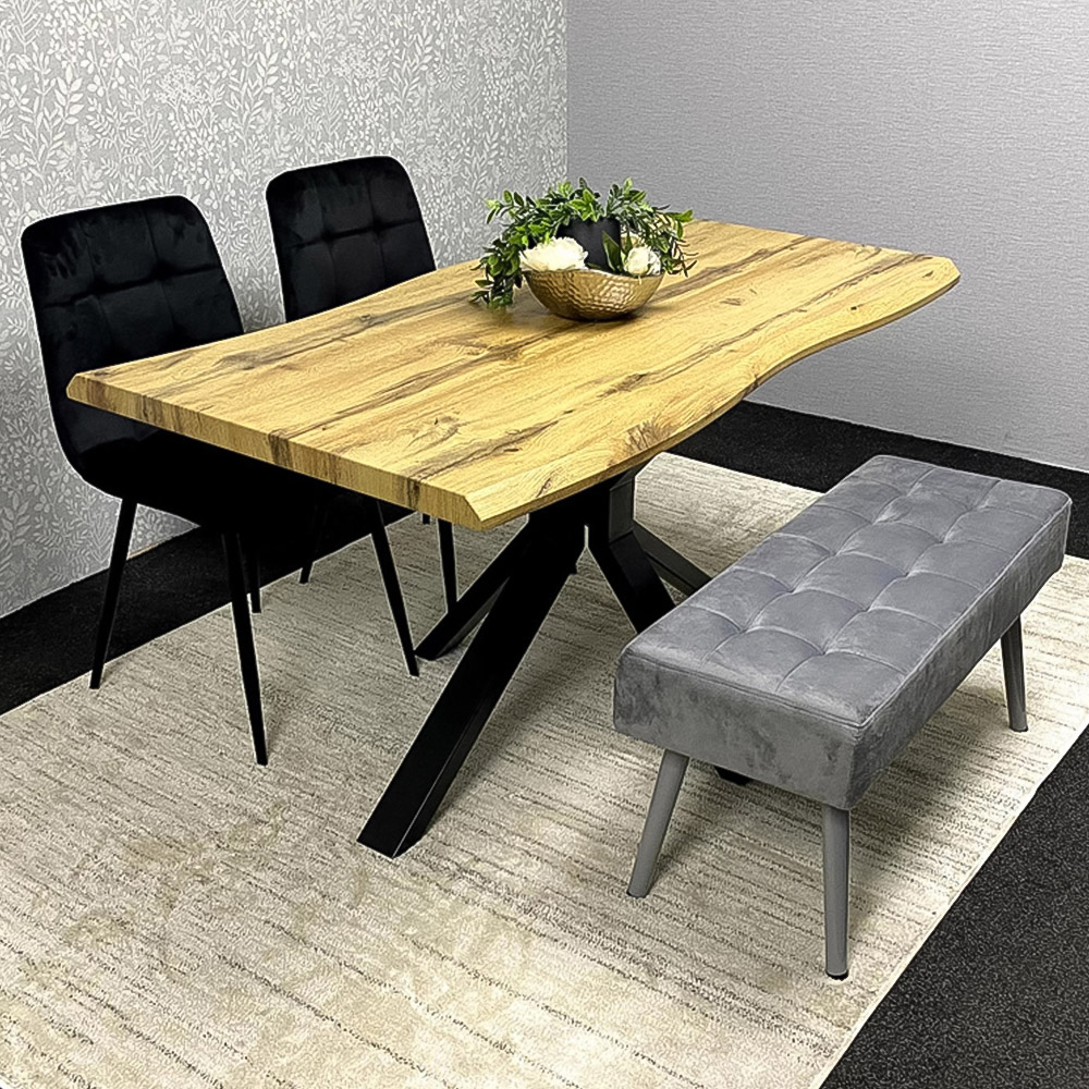 Kosy Koala 4 Seater Wood and Velvet Dining Table Set with Bench Black and Grey Image 1