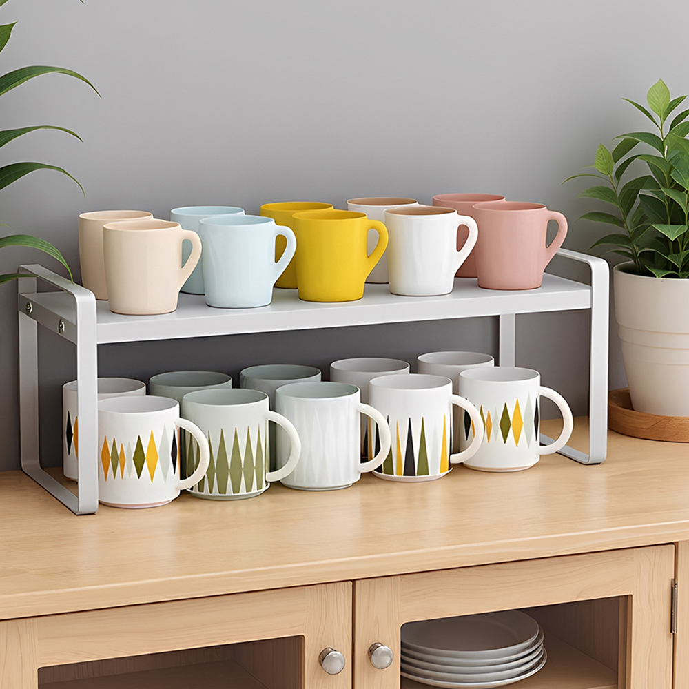 Living and Home White Wood Grain Countertop Storage Shelf with Metal Frame Image 7