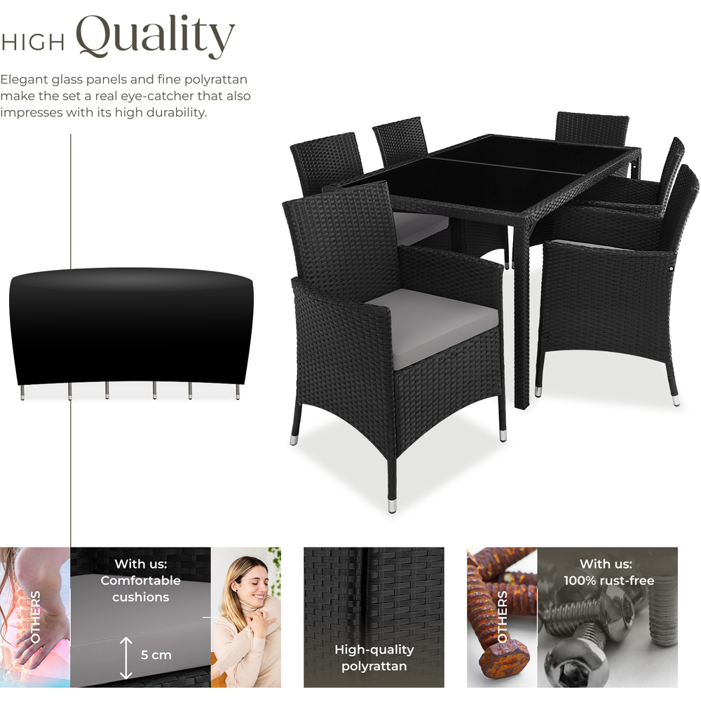 tectake Lisbon 6 Seater Rattan Garden Dining Set Black and Grey Image 7