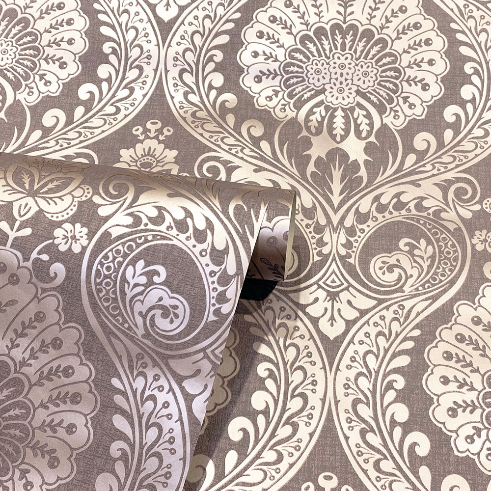 Arthouse Luxe Damask Chocolate Rose Gold Wallpaper Image 2