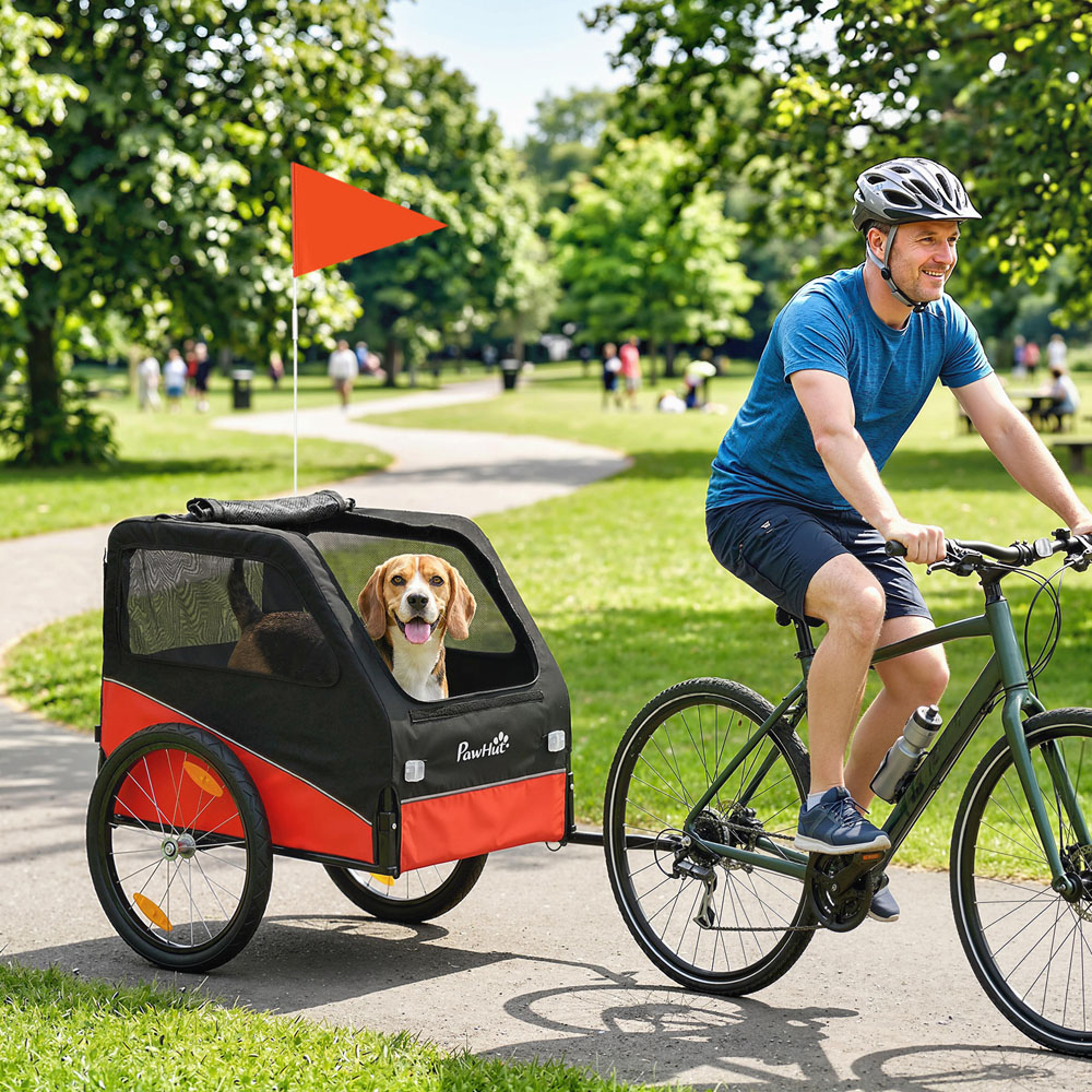PawHut Red Small and Medium Dog Bike Trailer with Rubber Wheels Image 2