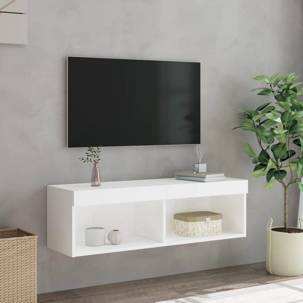 vidaXL 2 Shelf White Wall Mounted LED TV Cabinet Image 9