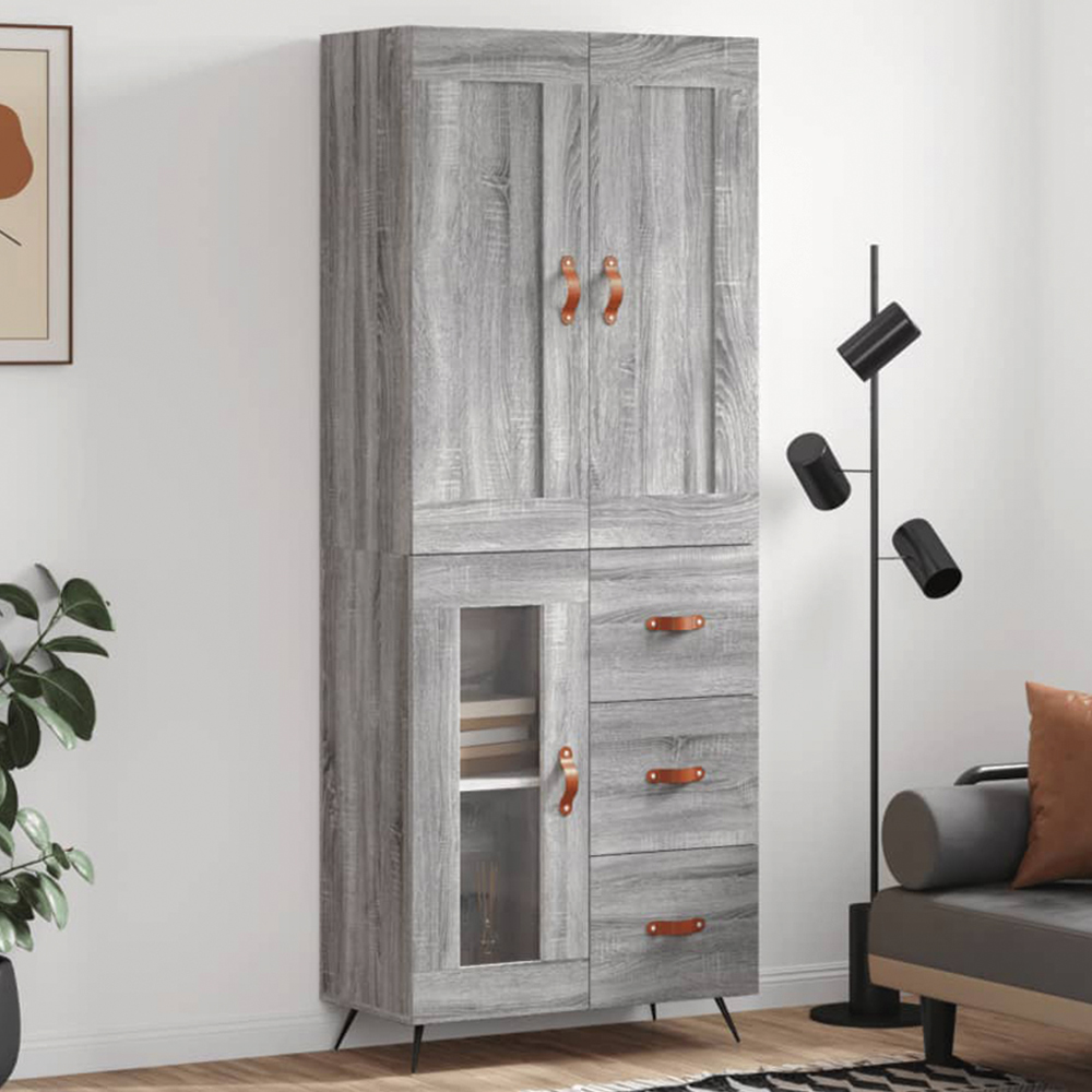 vidaXL 3 Door 3 Drawer Grey Sonoma Highboard with Metal Legs Image 1