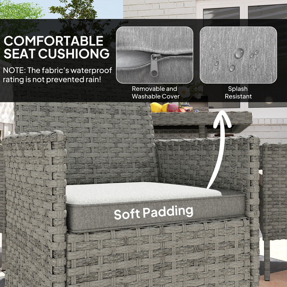 Outsunny 4 Seater Grey Rattan Patio Dining Set with Cushions Image 8