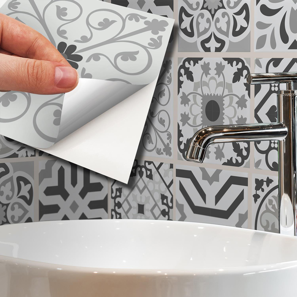 Walplus Novi Light Grey Cement Azulejo Self Adhesive Tile Sticker 24 Pack Image 3