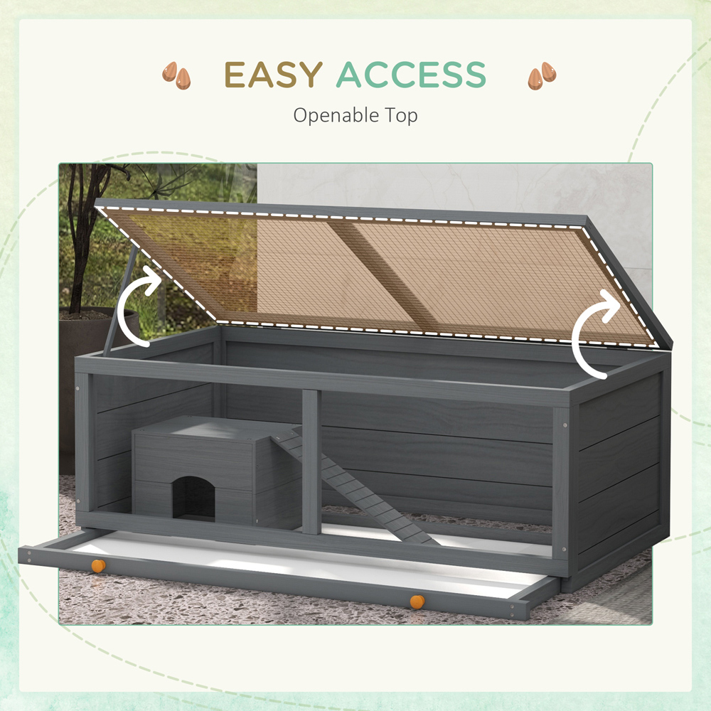 PawHut Grey Wooden Hamster Cage with Sliding Tray Image 6