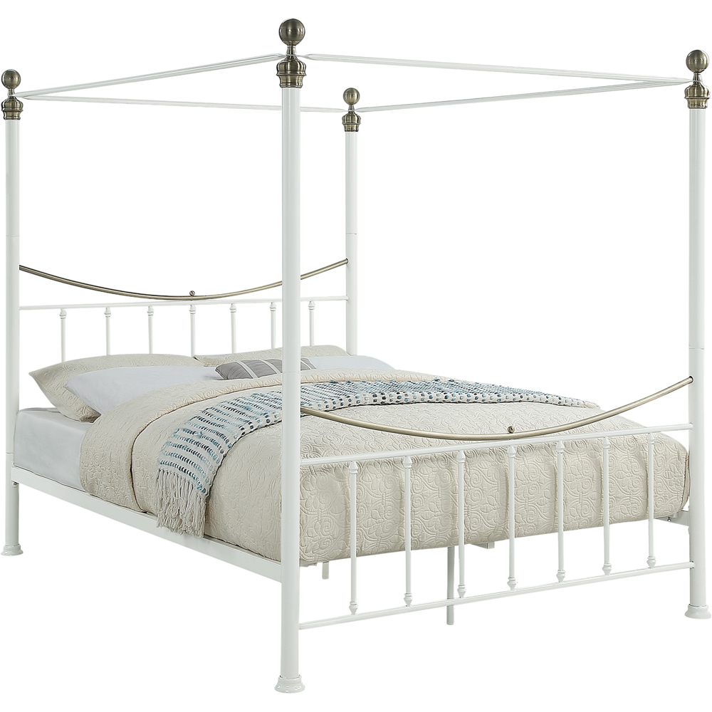 OAT Home Marylebone Double White and Brass Metal 4 Poster Bed Frame Image 3