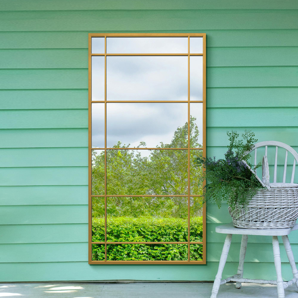 MirrorOutlet The Tabula Gold Metal Window Outdoor Garden Wall Mirror 160 x 80cm Image 7