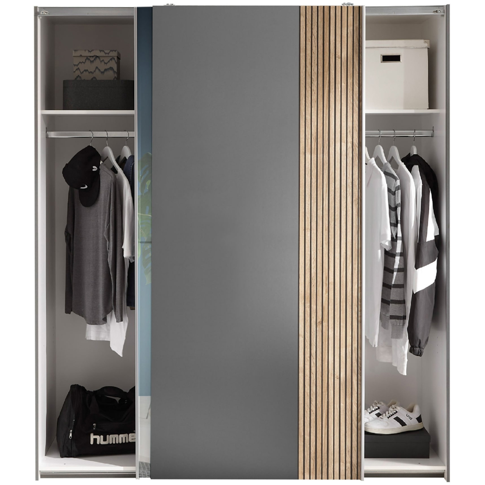 Julian Bowen Berno Light Oak and Dark Grey 2 Door Mirrored Sliding Wardrobe Image 4