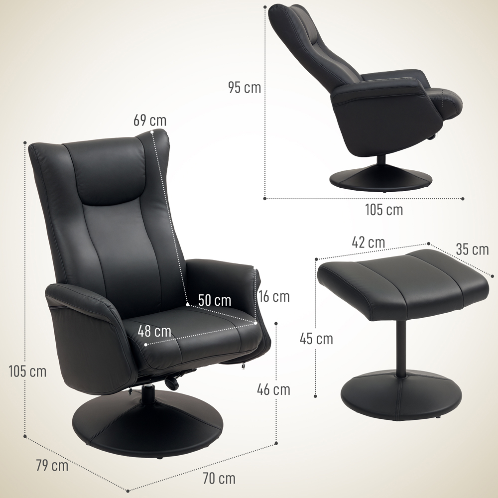 Portland Black Swivel Recliner Chair with Footstool Image 9