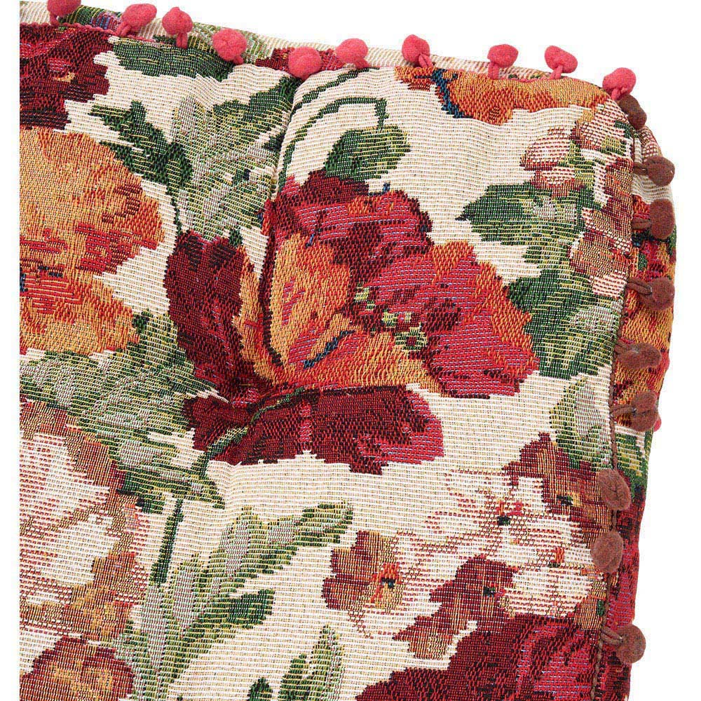 Living and Home Beige Vintage Floral Embroidered Tatami Seat Cushion with Pom Poms 40 x 40cm Image 5