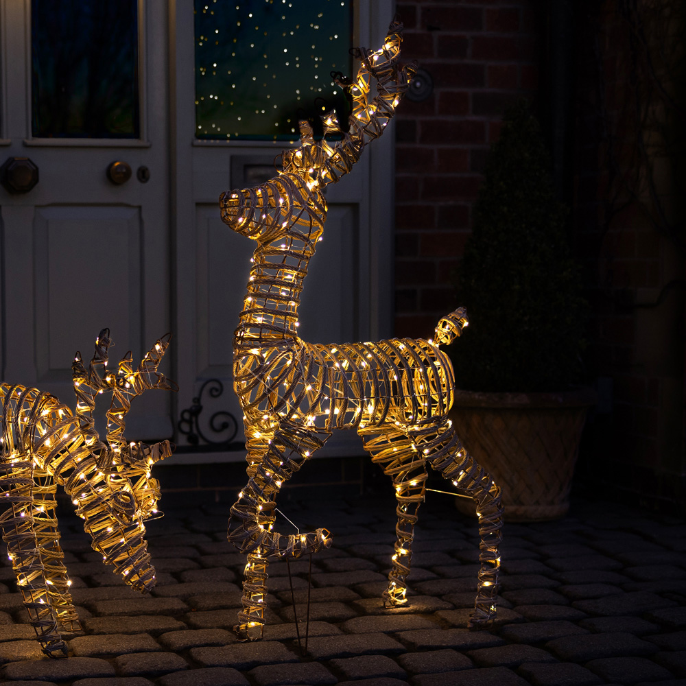 Charles Bentley Large Rattan Light Up Reindeer Christmas Decoration 120cm Image 1