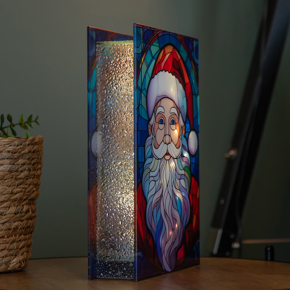 Samuel Alexander Warm White LED Double Sided Glass Stained Santa Light Up Christmas Decoration Image 5