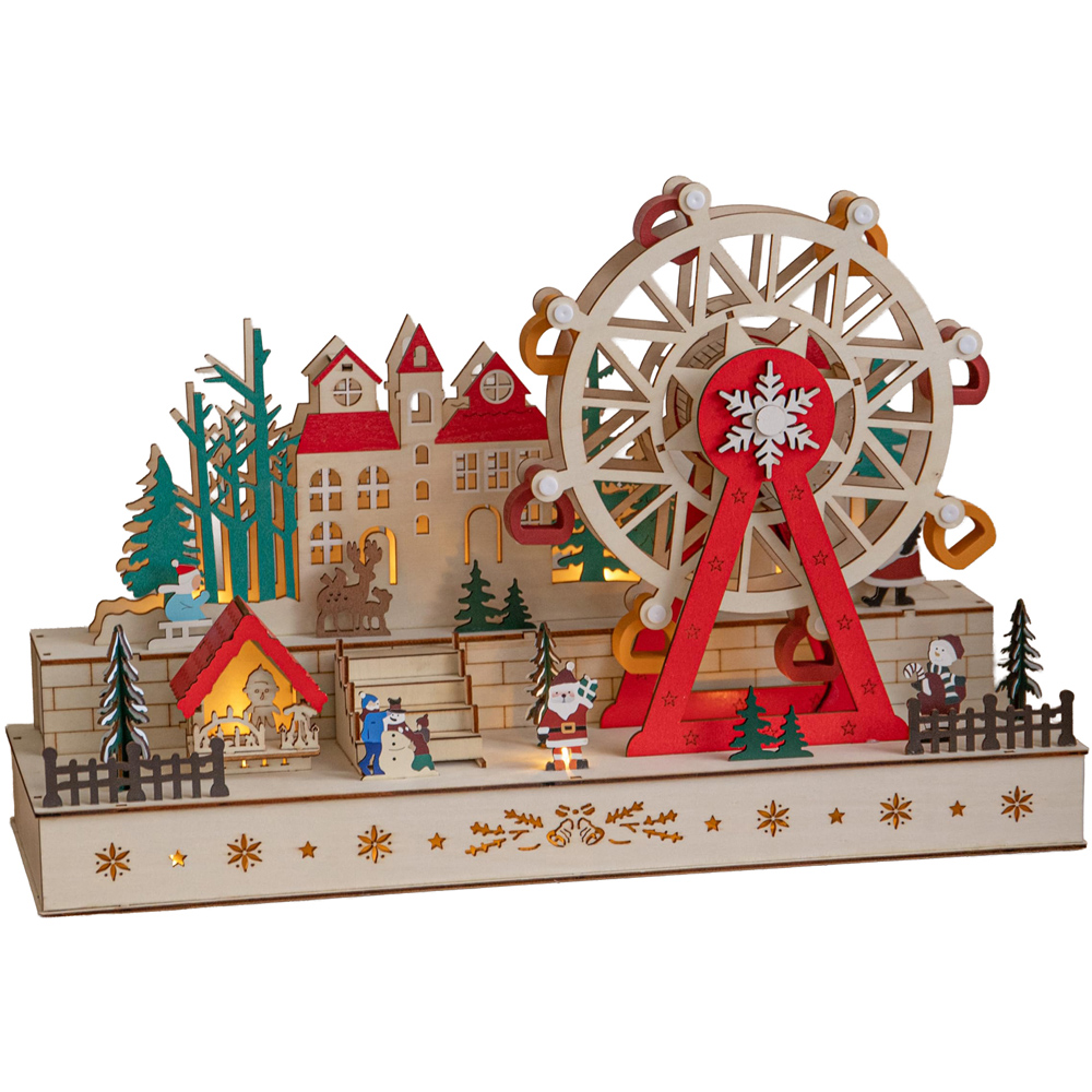 Samuel Alexander 8 Warm White LED Wooden Village Scene with Ferris Wheel Christmas Decoration 45cm Image 1