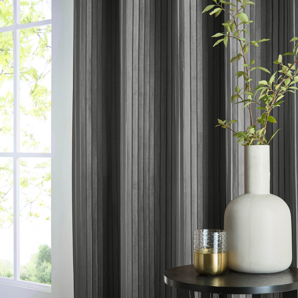 Paoletti Corinthian Grey Velvet Eyelet Curtains 229 x 229cm Image 3