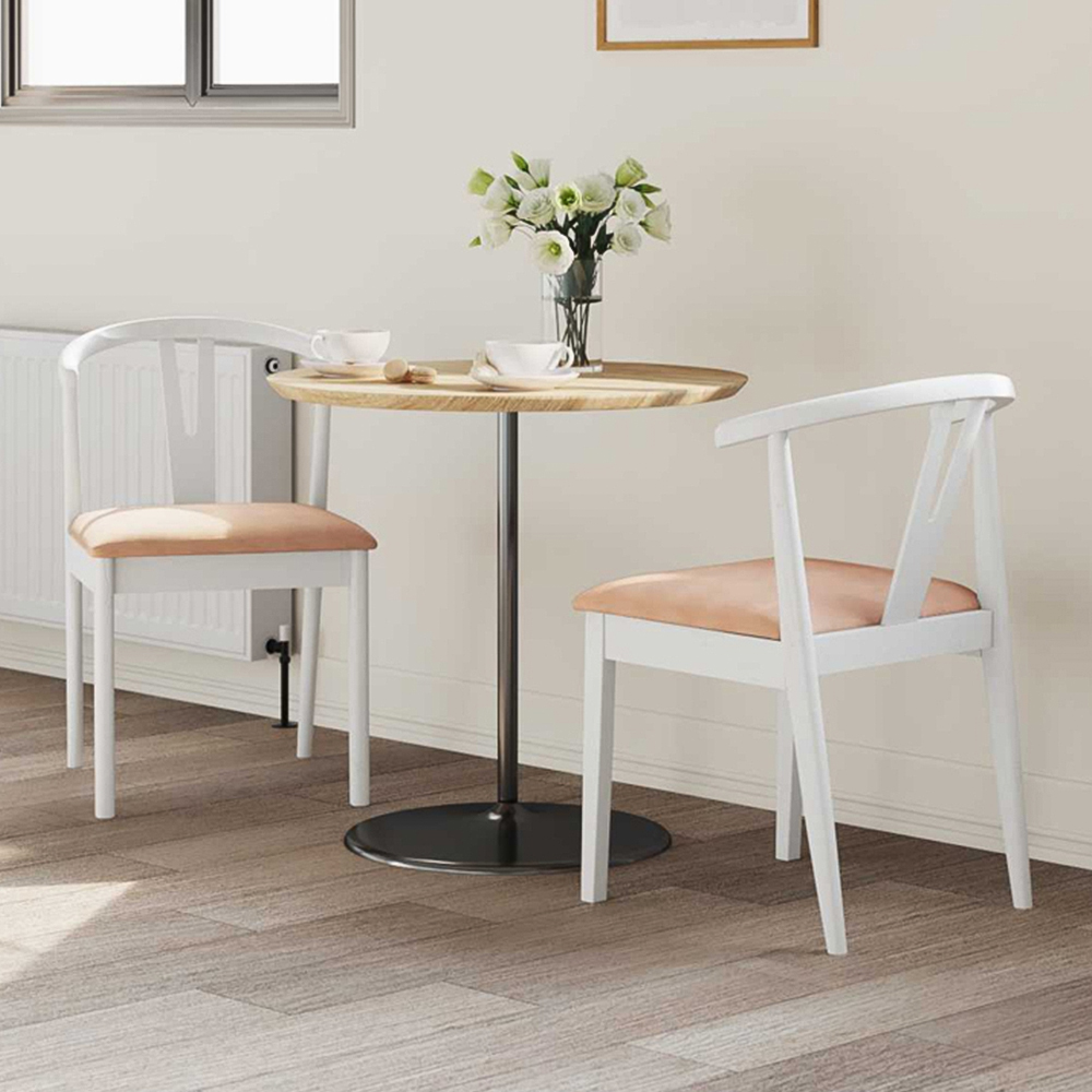 vidaXL Set of 2 White and Brown Rubberwood Dining Chairs Image 1