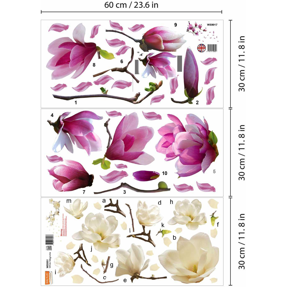 Walplus Flower Theme Magnolia White and Pink Self Adhesive Wall Stickers Image 5
